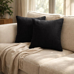 Set of 2 Black Linen Throw / Lumbar Cushion Cover - Black Linen