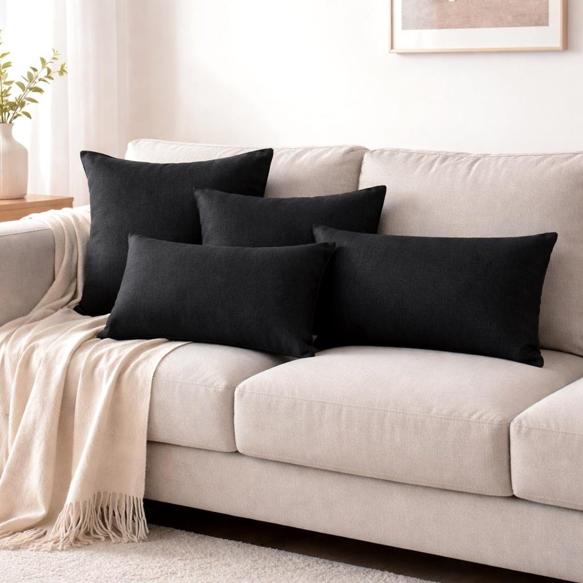 Black Linen Throw Cushion Cover