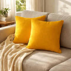 Set of 2 Saffron Yellow Linen Throw / Lumbar Cushion Cover - Saffron Yellow Linen