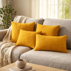 Set of 2 Saffron Yellow Linen Throw / Lumbar Cushion Cover - Saffron Yellow Linen