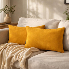 Set of 2 Saffron Yellow Linen Throw / Lumbar Cushion Cover - Saffron Yellow Linen