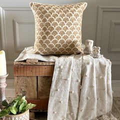 Jute Trellis - Natural Beige Cotton Linen Throw Pillow Cover