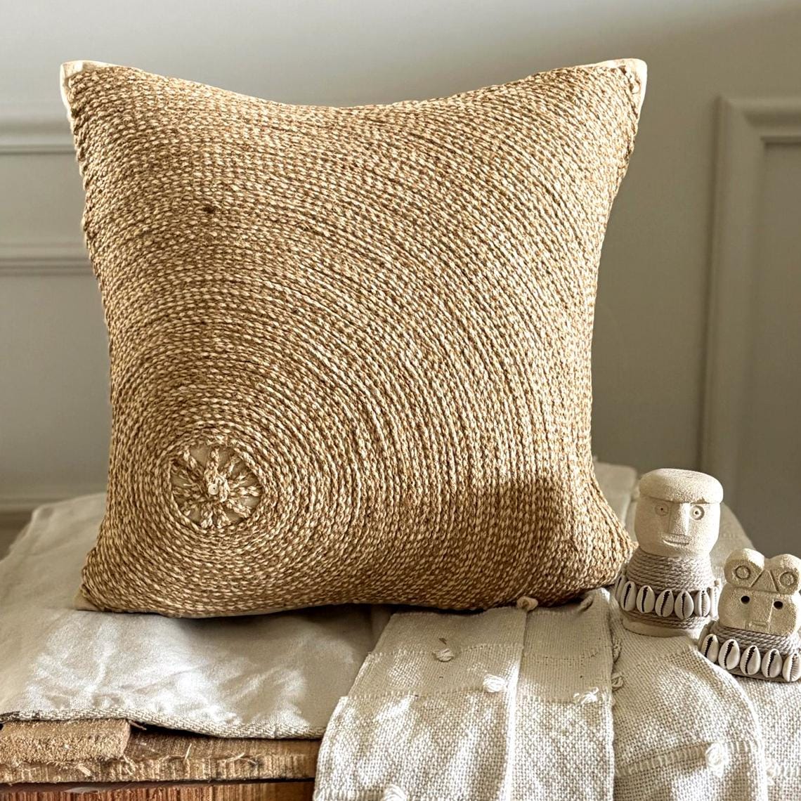 Back To Earth - Natural Beige Cotton Linen Decorative Euro Sham