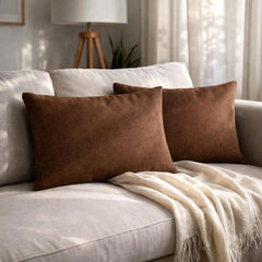 Set of 2 Brown Linen Throw / Lumbar Cushion Cover - Brown Linen