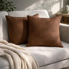 Set of 2 Brown Linen Throw / Lumbar Cushion Cover - Brown Linen