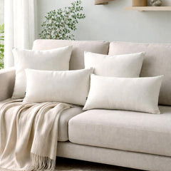 Set of 2 Ivory Linen Throw / Lumbar Cushion Cover - Ivory Linen