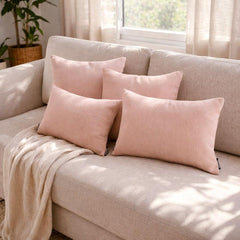 Set of 2 Pink Linen Throw / Lumbar Cushion Cover - Light Pink Linen