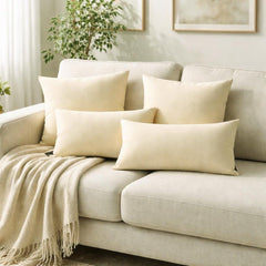 Set of 2 Cream Linen Throw / Lumbar Cushion Cover - Cream Linen