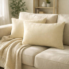 Set of 2 Cream Linen Throw / Lumbar Cushion Cover - Cream Linen