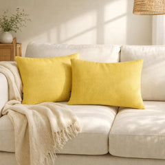 Set of 2 Yellow Linen Throw / Lumbar Cushion Cover - Yellow Linen