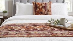 Ikat Splash - Cotton Printed Pink & Orange Decorative Bed Runner and Cushion Cover