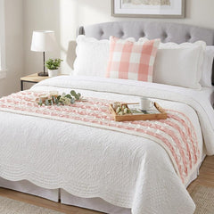 Buffalo Plaid Peach Decorative Bed Runner and Cushion Cover