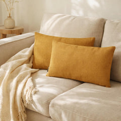 Set of 2 Ochre Linen Throw / Lumbar Cushion Cover - Ochre Linen