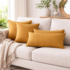 Set of 2 Ochre Linen Throw / Lumbar Cushion Cover - Ochre Linen