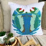 Crab Craze - Blue Cotton Linen Throw Cushion Cover