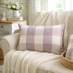 Lavender Plaid Play - Lavender Cotton Lumbar Cushion Cover
