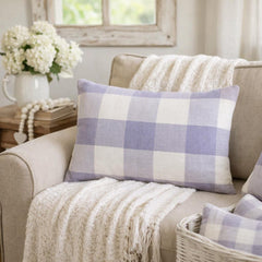 Lilac Plaid Play - Lilac Cotton Lumbar Cushion Cover