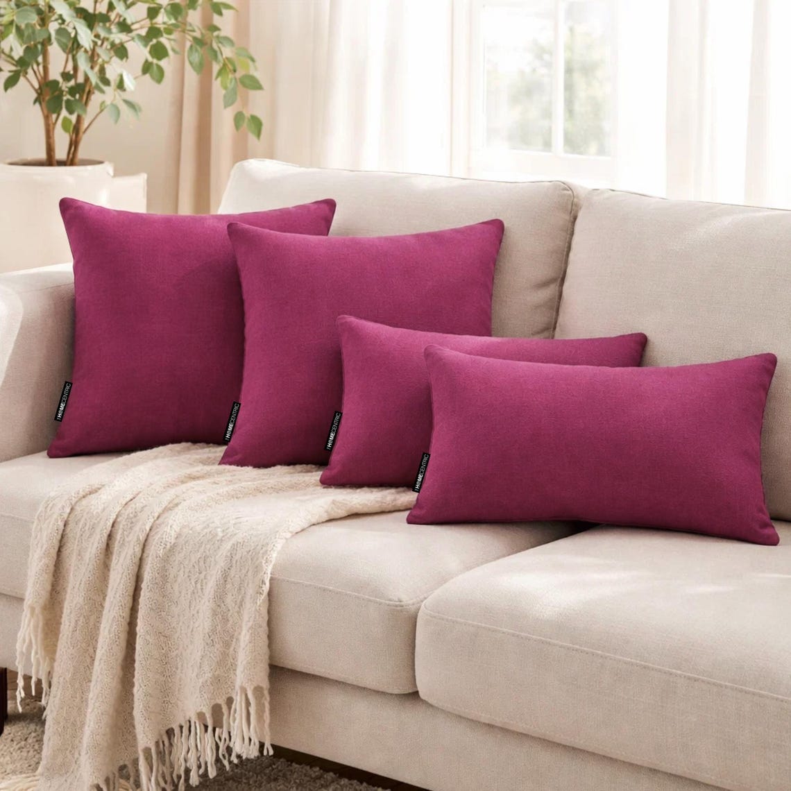 Magenta Linen Throw Cushion Cover