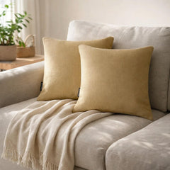 Set of 2 Light Beige Linen Throw / Lumbar Cushion Cover - Light Beige Linen