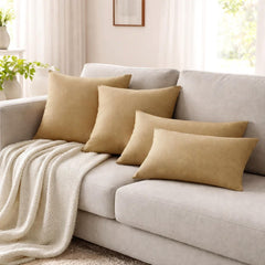 Set of 2 Light Beige Linen Throw / Lumbar Cushion Cover - Light Beige Linen