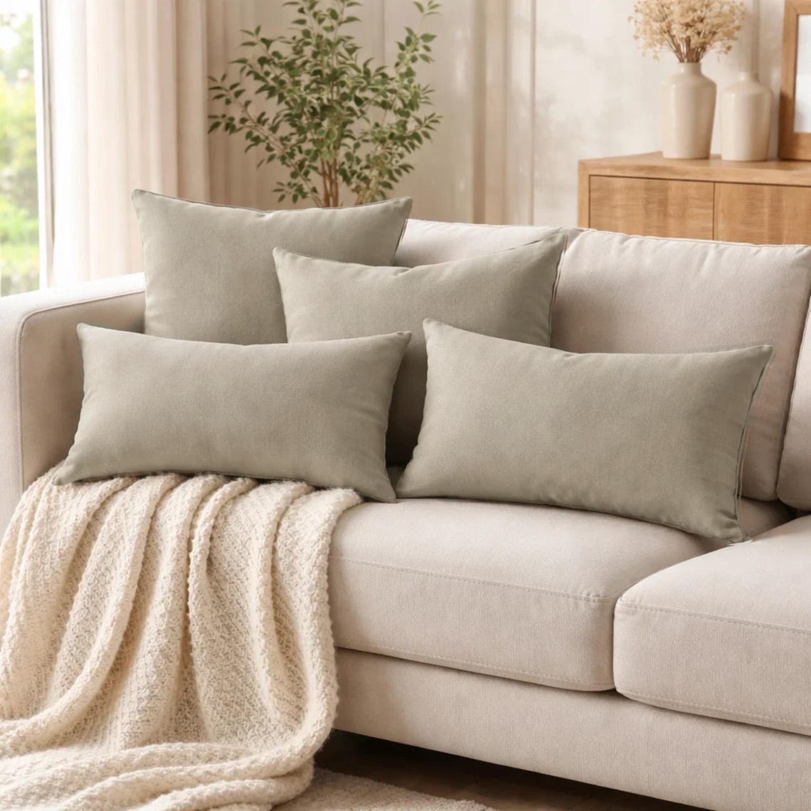 Fawn Gray Linen Throw Cushion Cover