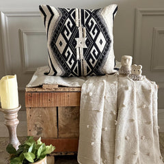Moroccan Lounge - Black & Ivory Cotton Throw Pillow Cover