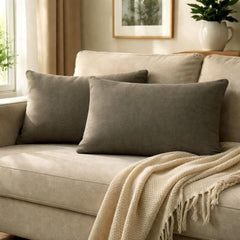 Set of 2 Silver Gray Linen Throw / Lumbar Cushion Cover - Silver Gray Linen