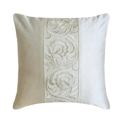 Ivory White Satin Throw Cushion Cover - Regal Ivory Vine