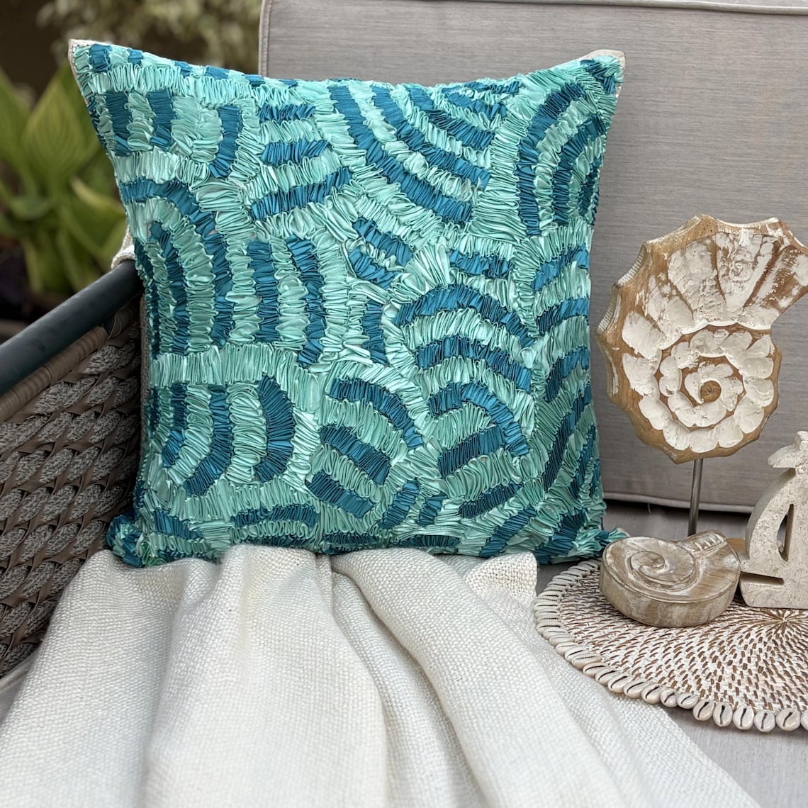 Aqua Ripples Waves Throw Cushion Cover