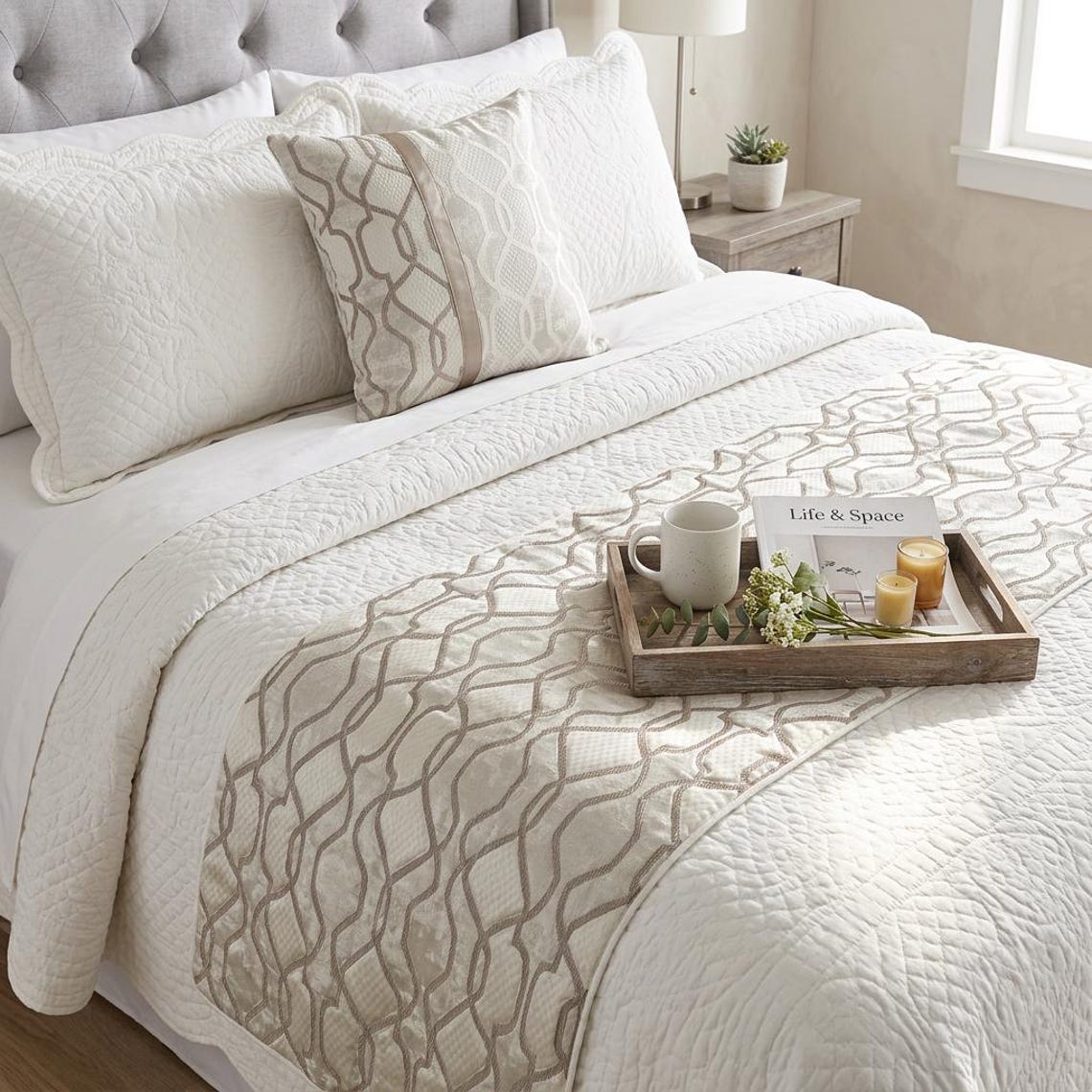 Ivory Delicacy Decorative Bed Runner and Cushion Cover