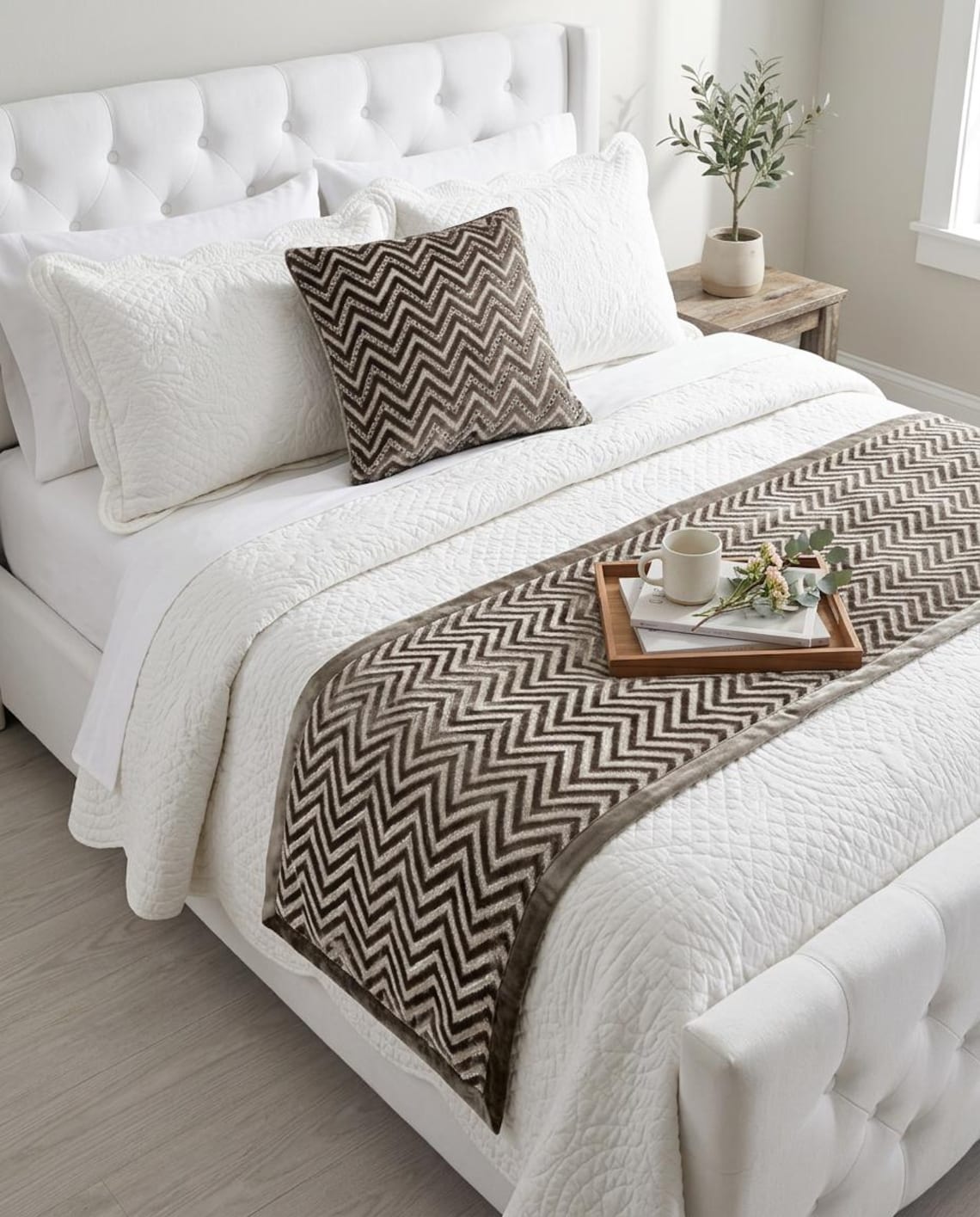 Grey Crystal Chevy Decorative Bed Runner and Cushion Cover