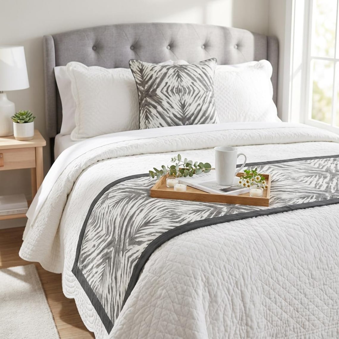 Grey Semblance Decorative Bed Runner and Cushion Cover
