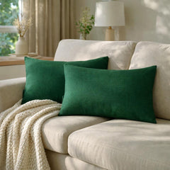 Set of 2 Emerald Green Linen Throw / Lumbar Cushion Cover - Emerald Green Linen