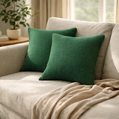Set of 2 Emerald Green Linen Throw / Lumbar Cushion Cover - Emerald Green Linen