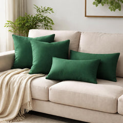 Set of 2 Emerald Green Linen Throw / Lumbar Cushion Cover - Emerald Green Linen