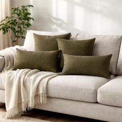 Set of 2 Olive Green Linen Throw / Lumbar Cushion Cover - Olive Green Linen