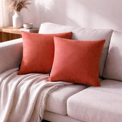 Set of 2 Coral Orange Linen Throw / Lumbar Cushion Cover - Coral Orange Linen