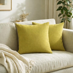 Set of 2 Chartreuse Linen Throw / Lumbar Cushion Cover - Chartreuse Linen