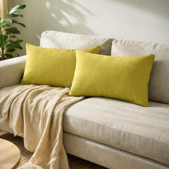 Set of 2 Chartreuse Linen Throw / Lumbar Cushion Cover - Chartreuse Linen