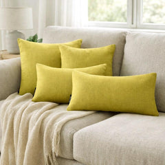 Set of 2 Chartreuse Linen Throw / Lumbar Cushion Cover - Chartreuse Linen