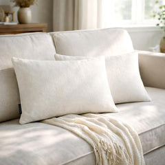 Set of 2 Ivory Linen Throw / Lumbar Cushion Cover - Ivory Linen