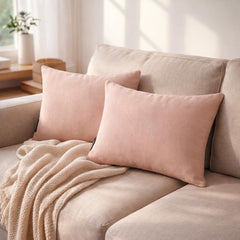 Set of 2 Pink Linen Throw / Lumbar Cushion Cover - Light Pink Linen