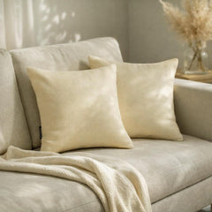 Set of 2 Cream Linen Throw / Lumbar Cushion Cover - Cream Linen