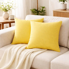 Set of 2 Yellow Linen Throw / Lumbar Cushion Cover - Yellow Linen