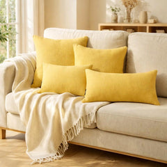 Set of 2 Yellow Linen Throw / Lumbar Cushion Cover - Yellow Linen