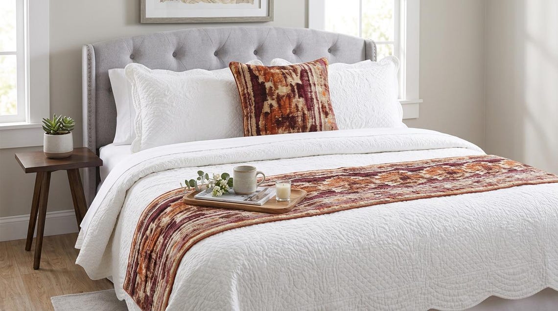 Ikat Splash Decorative Bed Runner with Cushion Cover