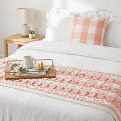 Buffalo Plaid Peach Decorative Bed Runner and Cushion Cover