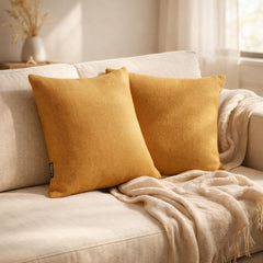 Set of 2 Ochre Linen Throw / Lumbar Cushion Cover - Ochre Linen