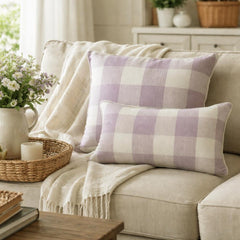 Lavender Plaid Play - Lavender Cotton Lumbar Cushion Cover