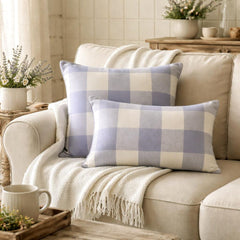 Lilac Plaid Play - Lilac Cotton Lumbar Cushion Cover